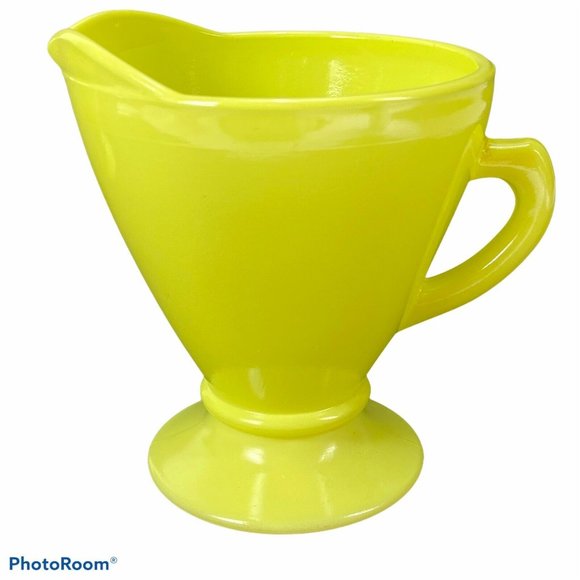 Vintage Hazel Atlas Ovidue Platonite Yellow Green Creamer Sugar Set c1950s - Picture 3 of 11